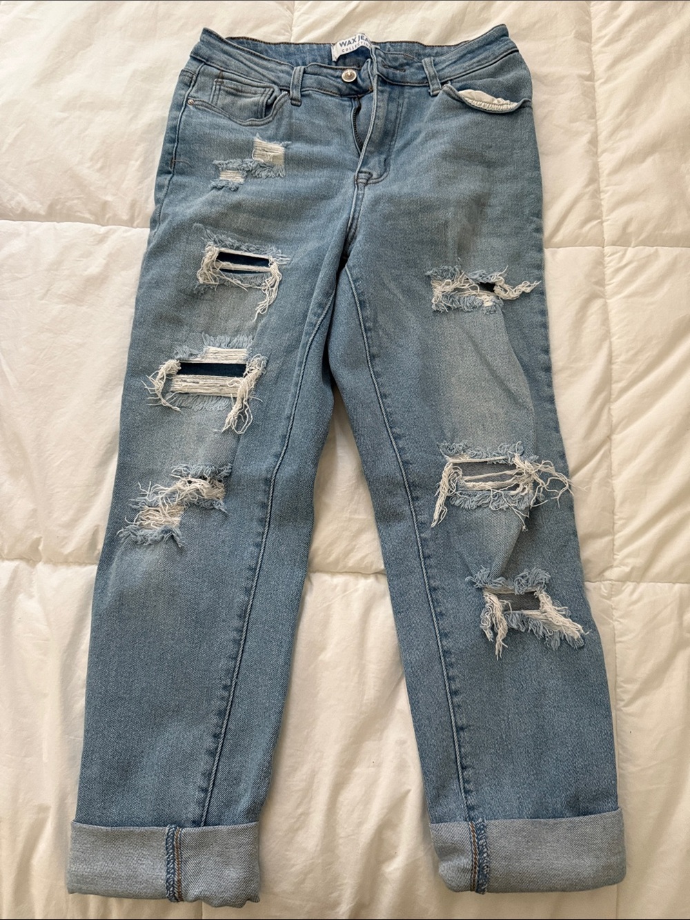 Wax Jean Light Blue Distressed Straight-Leg Jeans